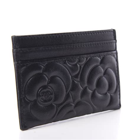 chanel card holder camelia|CHANEL Lambskin Camellia Embossed Card Holder Black.